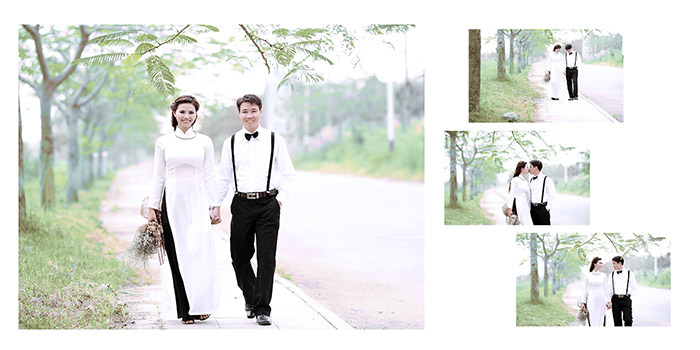 Chụp hình cưới với áo dài trắng
