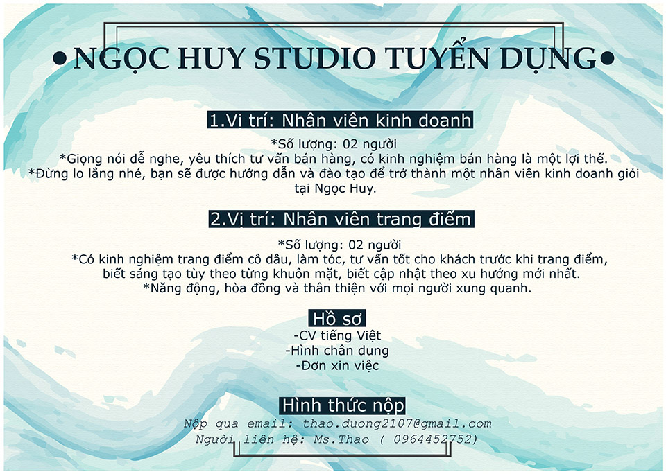 Ngọc Huy Studio tuyển dụng